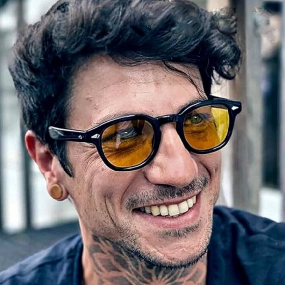 Men Women Trendy Orange Lens Black Frame Circle Beach Shades Round Sunglasses - Picture 3 of 8